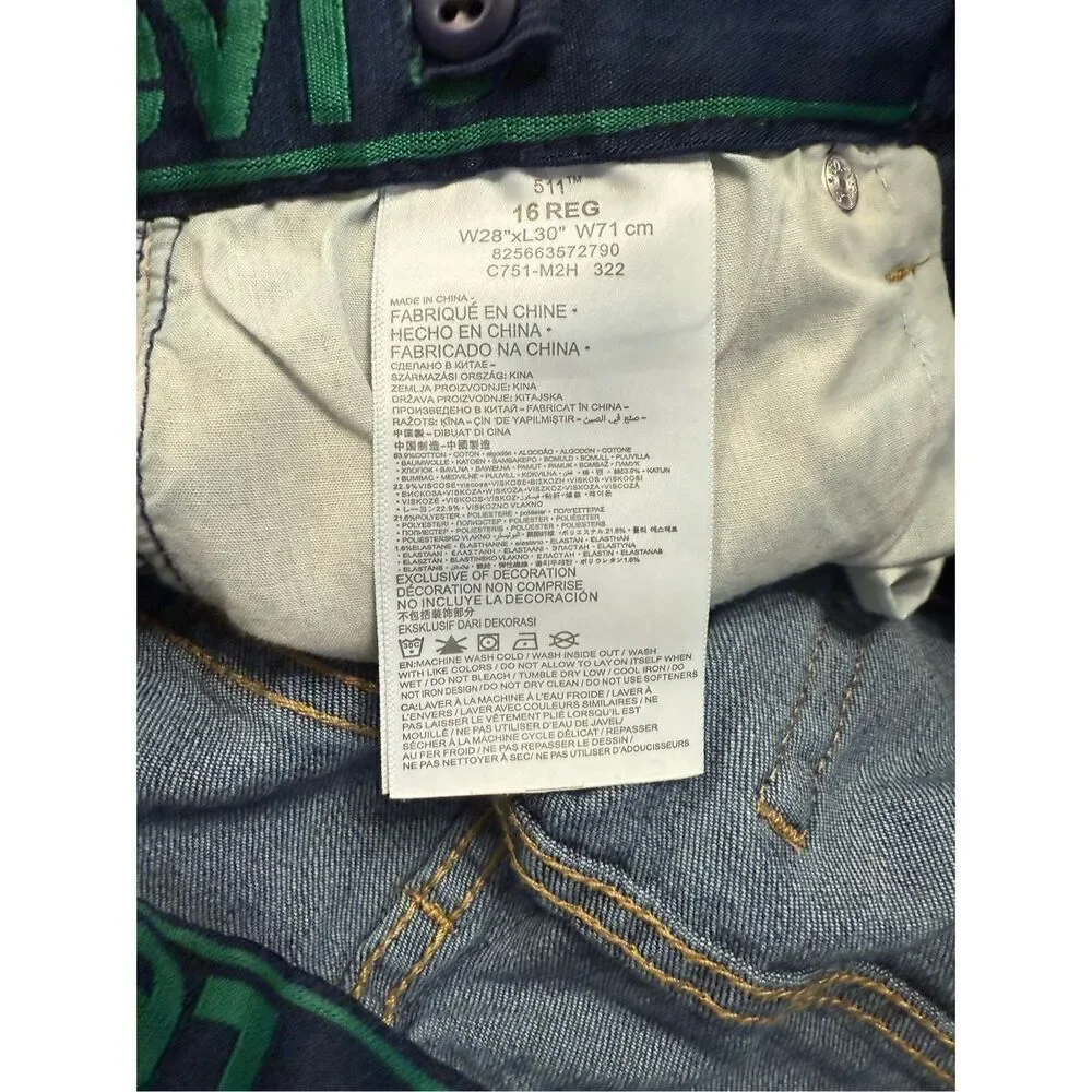 Levi’s Boys 511 Jeans Adjustable Waist Size 16R 28/30
